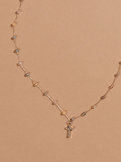 Dainty Beaded Cross Necklace - TULLABEE