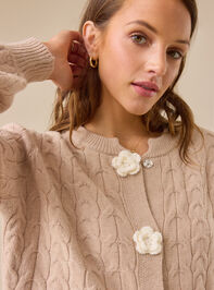 Rose Cable Knit Flower Cardigan Detail 2 - TULLABEE