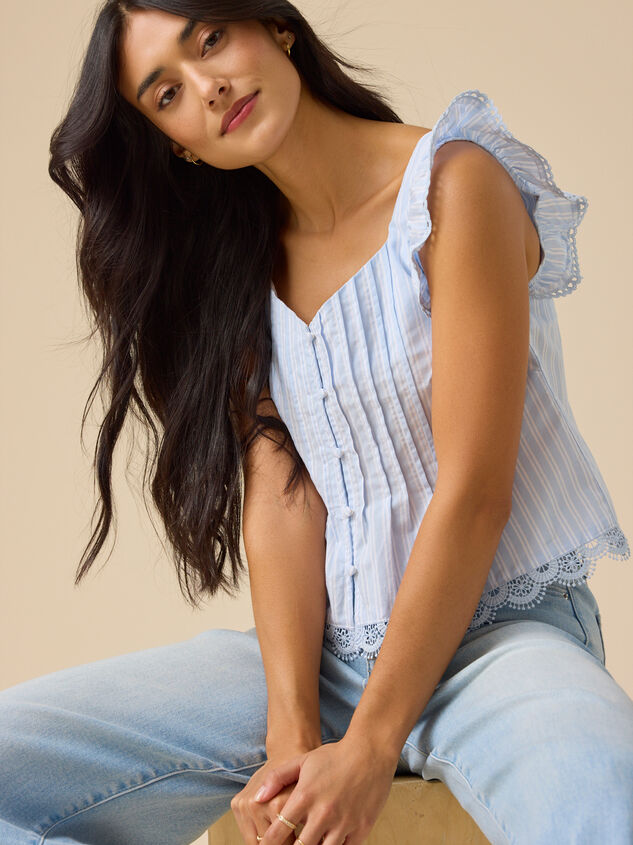 Kaelynn Stripe Button Front Top - TULLABEE