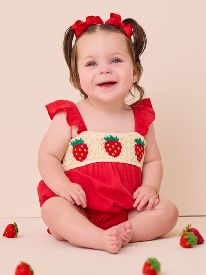 Sawyer Strawberry Crochet Bubble - TULLABEE