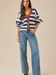 Leah Striped Cable Knit Cardigan Detail 3 - TULLABEE