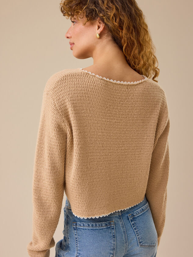 Hillary Scallop Trim Cardigan Detail 5 - TULLABEE