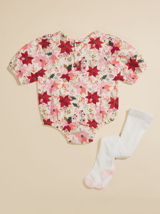 Poinsettia Bubble and Tights Set by MudPie Detail 3 - TULLABEE