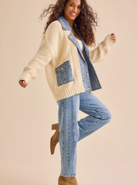 Hadley Cable Denim Mixed Cardigan Detail 4 - TULLABEE