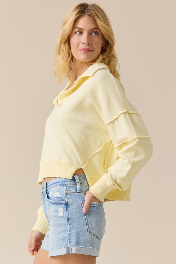 Rowan Pieced Polo Top Detail 4 - Altar'd State