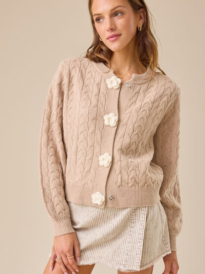 Rose Cable Knit Flower Cardigan - TULLABEE