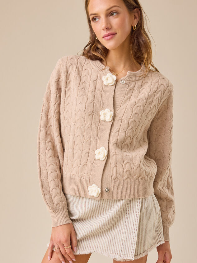 Rose Cable Knit Flower Cardigan - TULLABEE