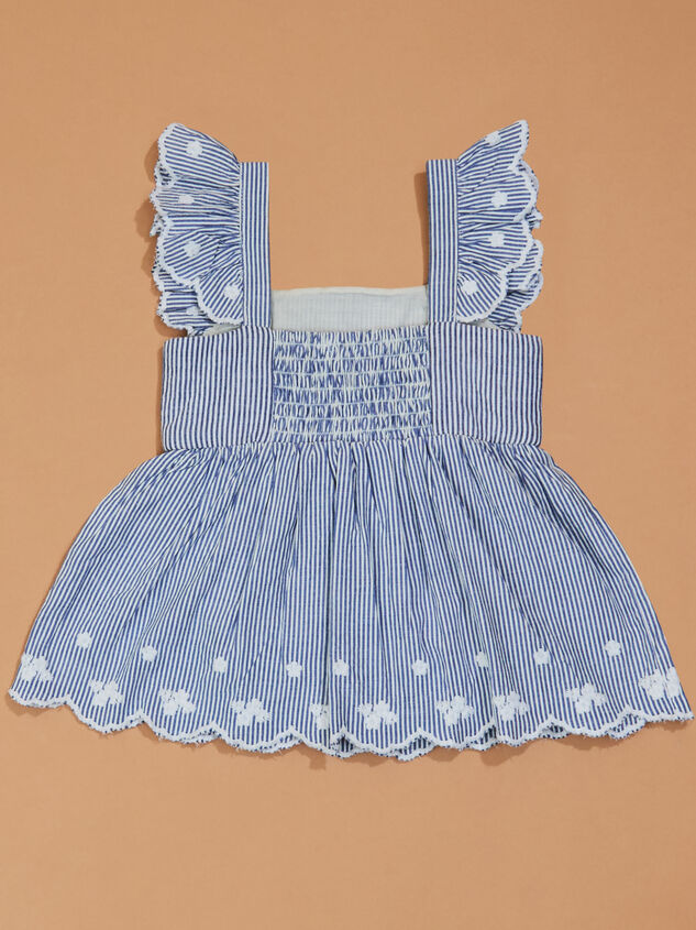 Jane Striped Floral Embroidered Toddler Dress Detail 3 - TULLABEE