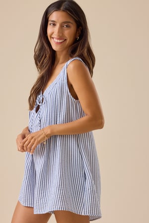 Evie Striped Linen Romper - Altar'd State - 