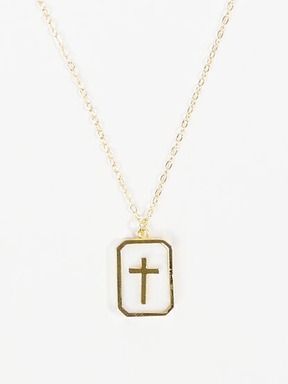18K Cross Charm Tag Necklace - TULLABEE