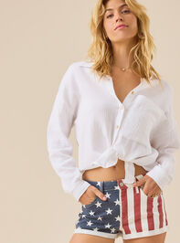 Mary American Flag Denim Shorts Detail 2 - TULLABEE