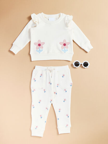 Daisy Embroidered Sweatshirt and Jogger Set - TULLABEE