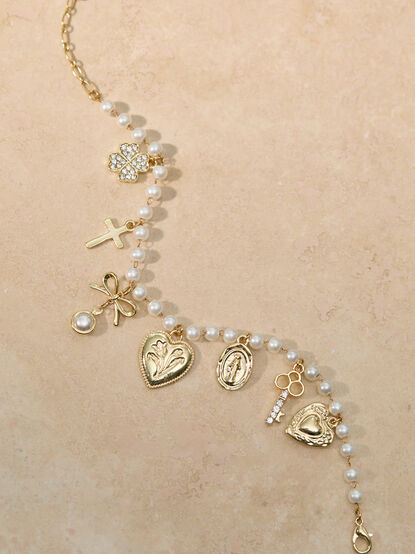 Pearl Heart Charm Dangles Bracelet - TULLABEE