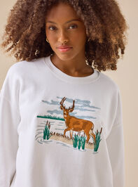 Embroidered Deer Sweatshirt Detail 3 - TULLABEE