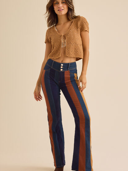 Nova High Rise Suede Stripe Flare Pant - TULLABEE