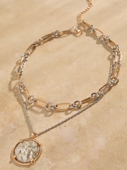Layered Mixed Metal Coin Necklace - TULLABEE