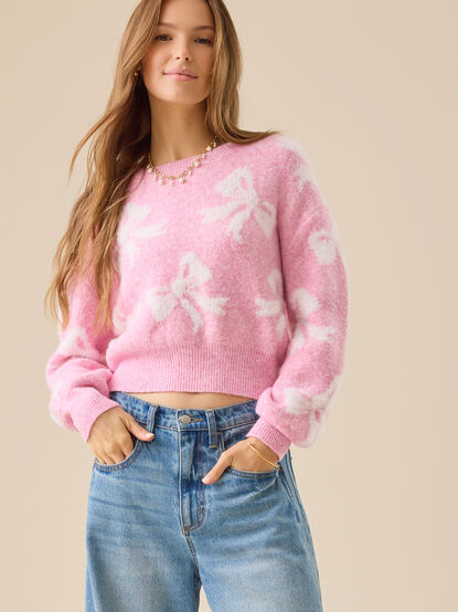 Rianna Bow Print Sweater - TULLABEE