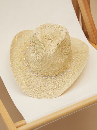 Natalie Pearl Trim Cowboy Hat - TULLABEE