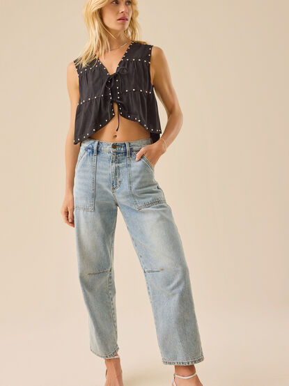 Casy Studded Tie Front Vest - TULLABEE
