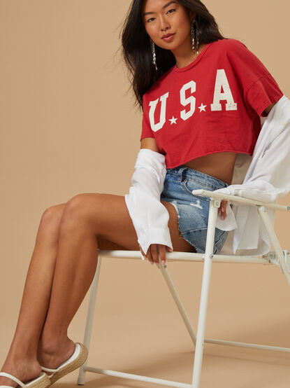 USA Cropped Graphic Tee - TULLABEE