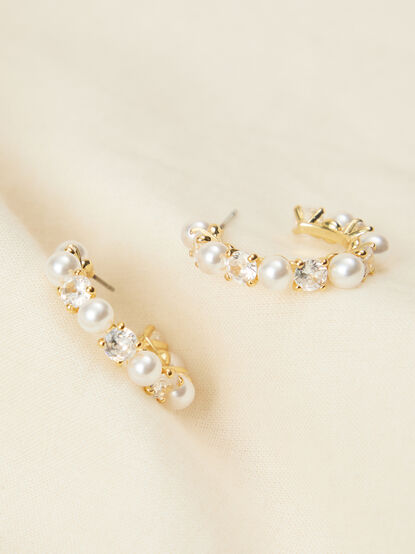 Pearl Cz Hoop Earrings - TULLABEE