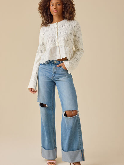 Mabel Pointelle Peplum Cardigan - TULLABEE