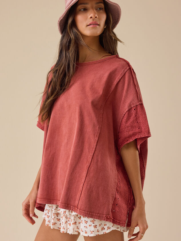 Zelda Embroidered Oversized Tee Detail 3 - TULLABEE