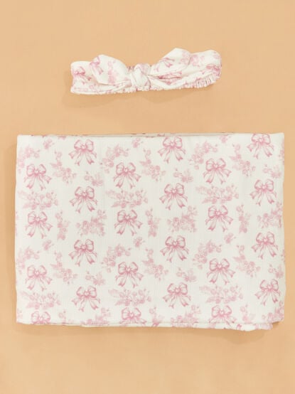 Bonnie Bows Toile Swaddle with Bow - TULLABEE