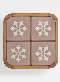 Audrey Wood Side Table Pink and Cream Detail 4 - TULLABEE