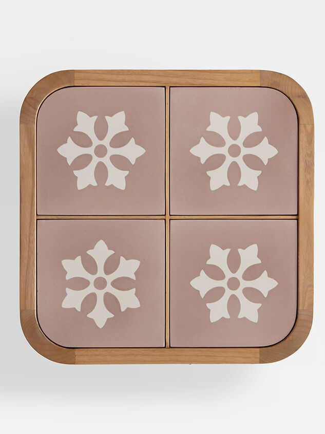 Audrey Wood Side Table Pink and Cream Detail 4 - TULLABEE