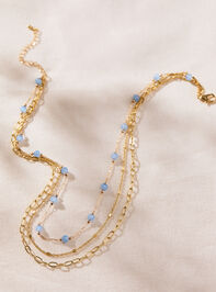 Dainty Blue and Gold Layered Necklace Detail 2 - TULLABEE