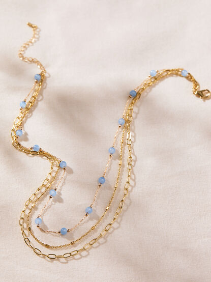 Dainty Blue and Gold Layered Necklace - TULLABEE