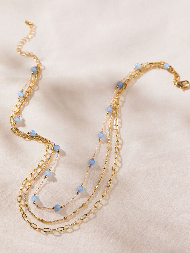 Dainty Blue and Gold Layered Necklace Detail 2 - TULLABEE