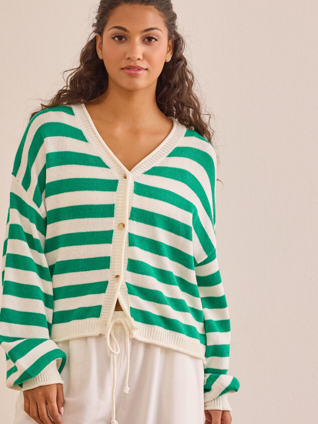 Serve Stripe Button Up Cardigan Detail 2 - TULLABEE
