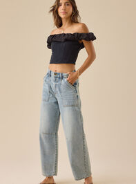 Sarah Off-Shoulder Crop Top Detail 2 - TULLABEE