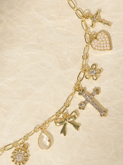 Cross Pearl Heart Charm Bracelet - TULLABEE