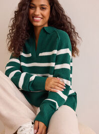 Cozy Compass Striped Collared Pullover - TULLABEE