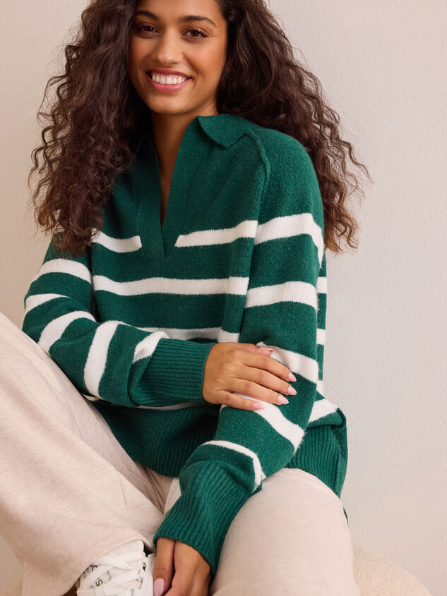 Cozy Compass Striped Collared Pullover - TULLABEE