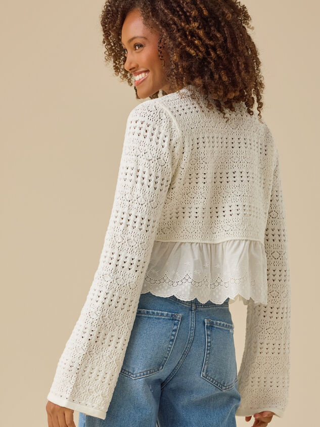 Mabel Pointelle Peplum Cardigan Detail 3 - TULLABEE