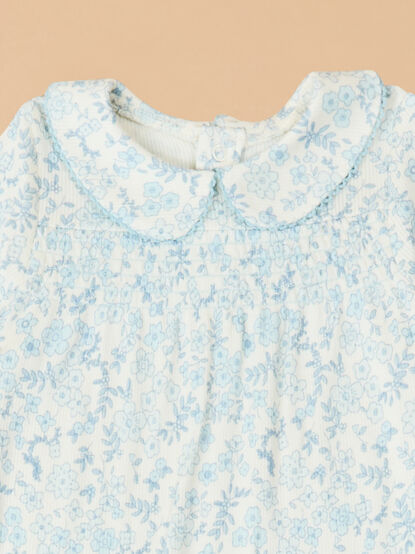 Blue Calico Collar Footie - TULLABEE