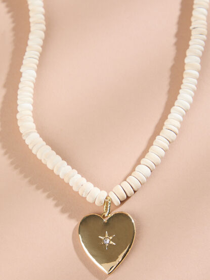 Beaded Wood Heart Necklace - TULLABEE