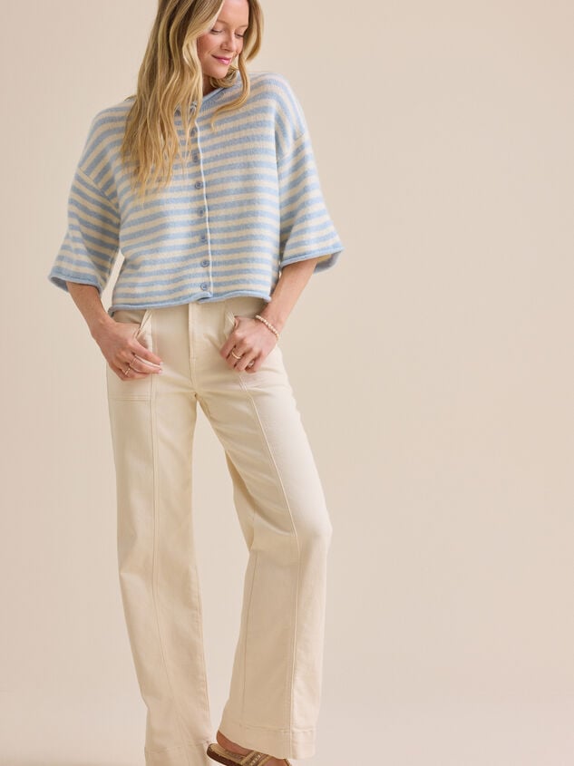 Iris Striped Roll Neck Cardigan Detail 4 - TULLABEE