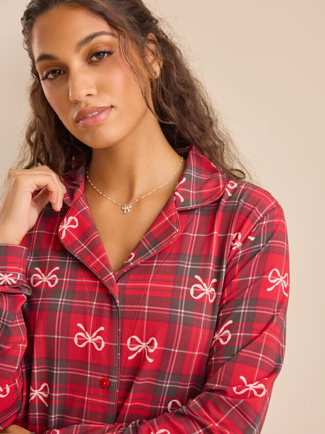 Hadley Bow Plaid Mama Lounge Set Detail 7 - TULLABEE