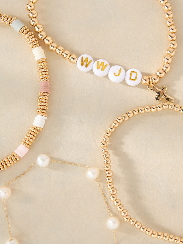 WWJD Stretch Beaded Bracelet Set Detail 3 - TULLABEE