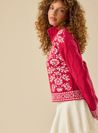 Kiley Fair Isle Zip Up Sweater Detail 4 - TULLABEE