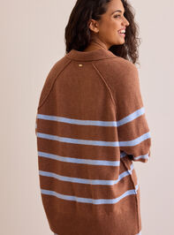 Cozy Compass Striped Collared Pullover Detail 4 - TULLABEE