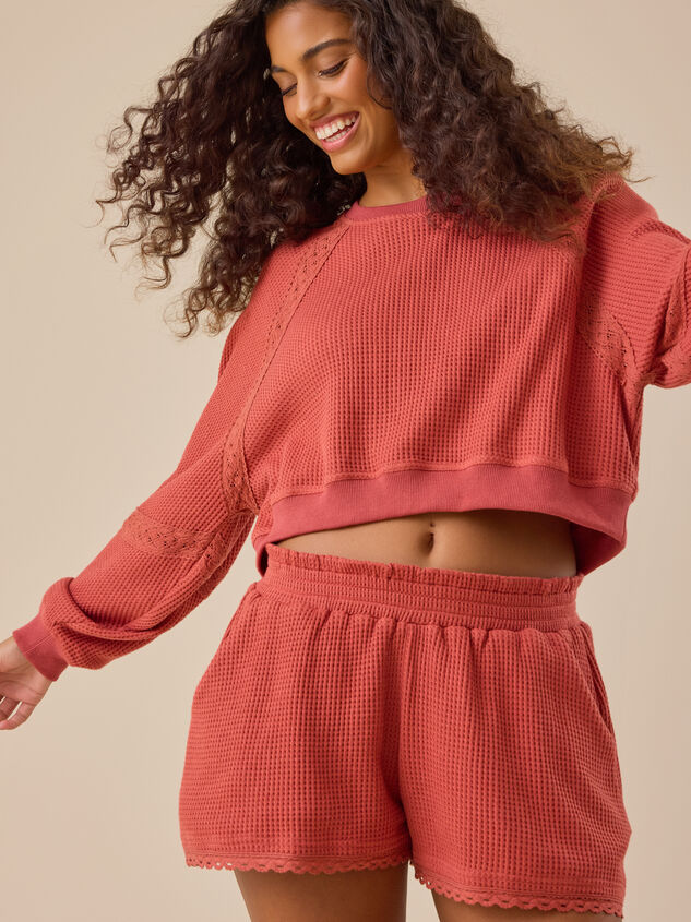 Aleah Waffle Lace Trim Shorts - TULLABEE