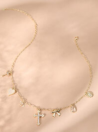 Cross Pearl Heart and Bow Charm Necklace Detail 2 - TULLABEE