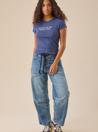 Put It On My Dads Tab Baby Tee Detail 2 - TULLABEE