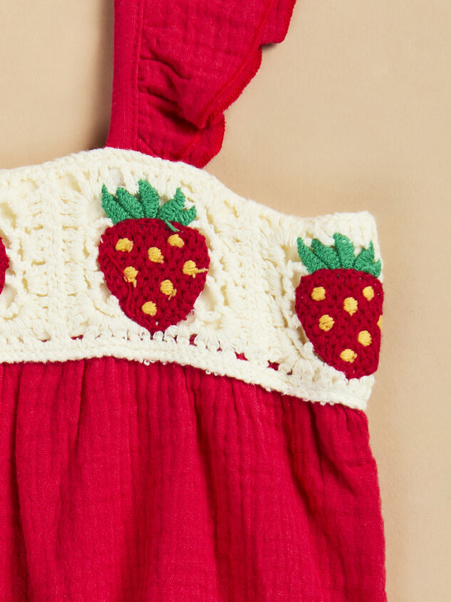 Sawyer Strawberry Crochet Bubble Detail 3 - TULLABEE